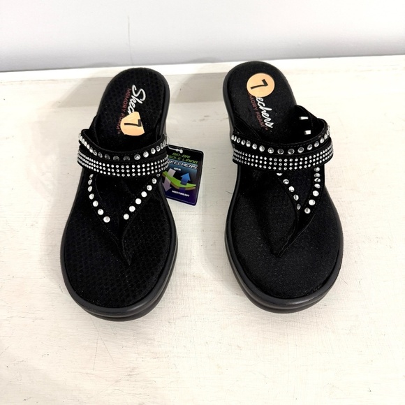Skechers Black Rhinestone Cali Rumblers Comfort Slip On Wedge Sandals Size 7 - Picture 6 of 16